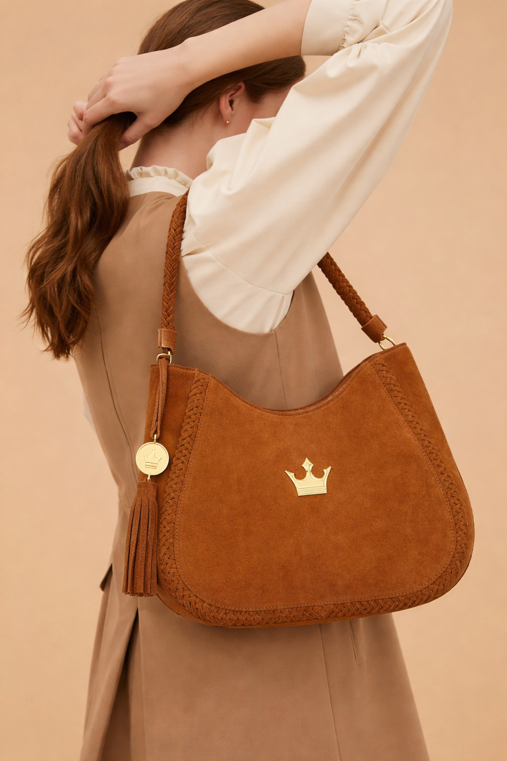 Pre-Order. La Reina Crown Suede Shoulder Bag- Founder’s Collection