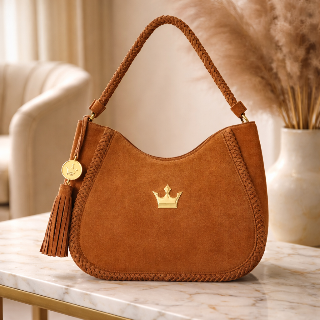 Pre-Order. La Reina Crown Suede Shoulder Bag- Founder’s Collection