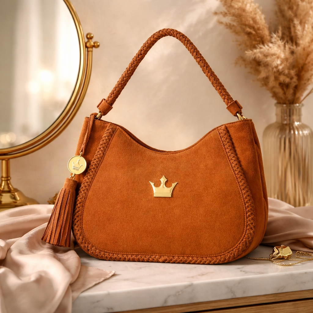 Pre-Order. La Reina Crown Suede Shoulder Bag- Founder’s Collection